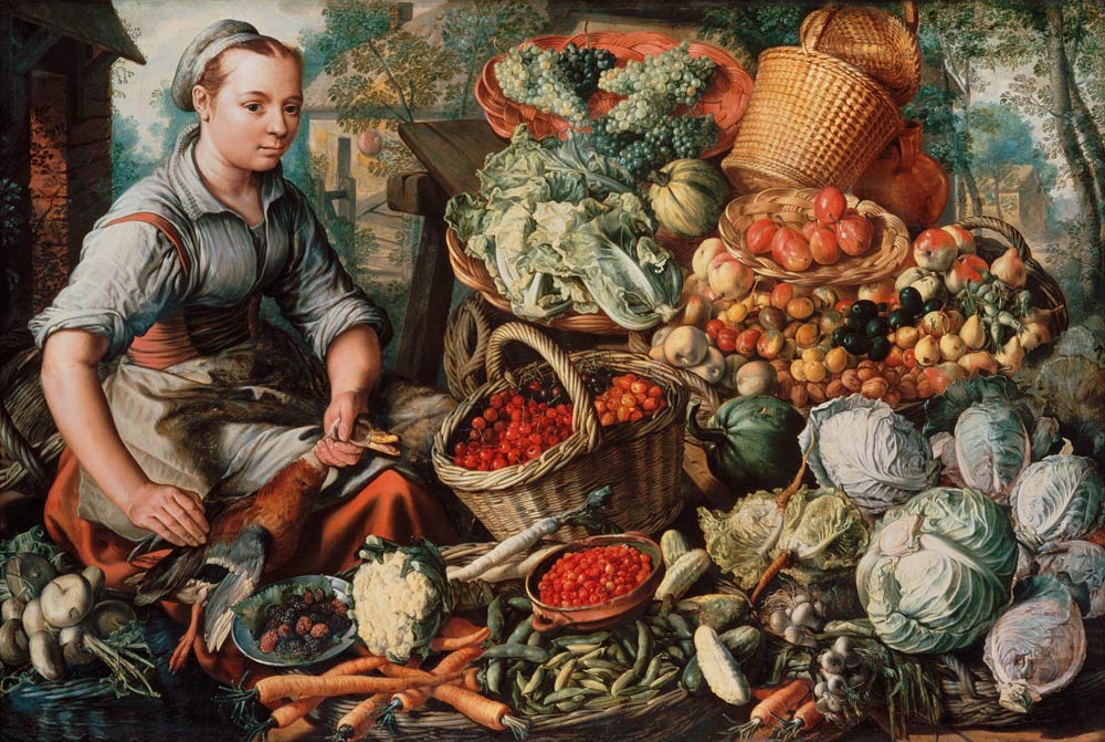 Fruit and vegetable still life with market woman. a Joachim Beuckelaer