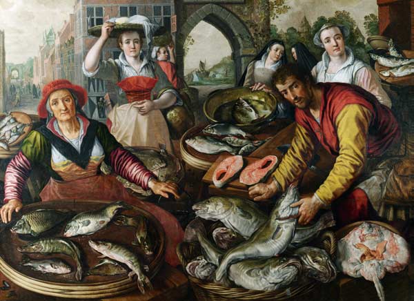 The Four Elements: Water. A Fish Market with the Miraculous Draught of Fishes in the Background a Joachim Beuckelaer