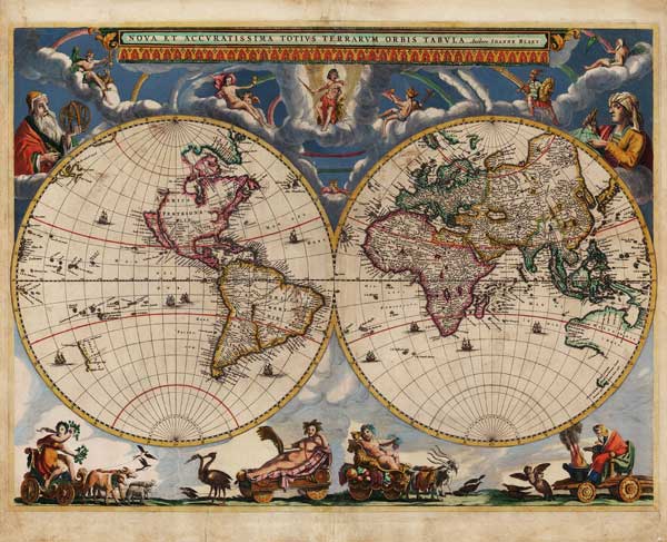 Double hemisphere map of the World a Joan Blaeu