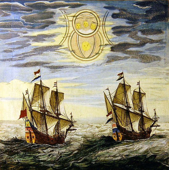 The sun and the stars guiding the sailors on their way, from the ''Atlas Maior, Sive Cosmographia Bl a Joan Blaeu