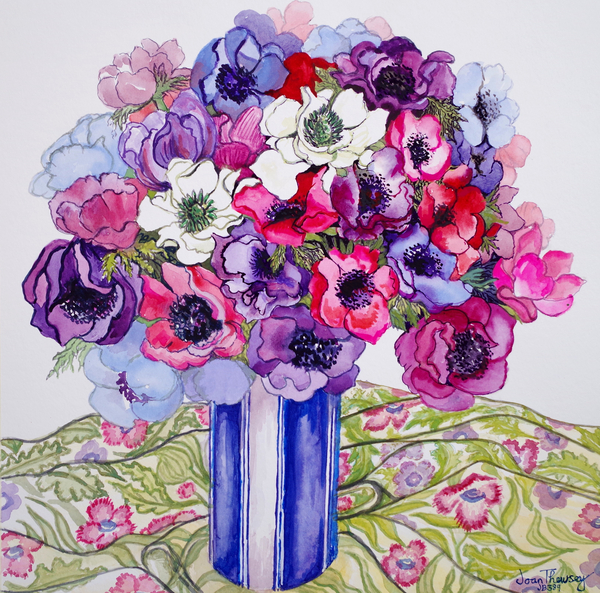 Anemones in a Striped Pot a Joan  Thewsey