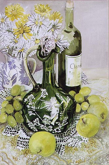 Carafe with Apples, Grapes and Lace (w/c)  a Joan  Thewsey