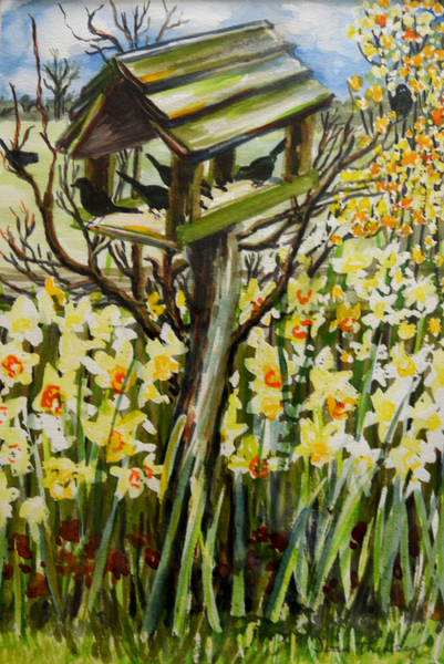 Daffodils, and Birds in the Birdhouse a Joan  Thewsey
