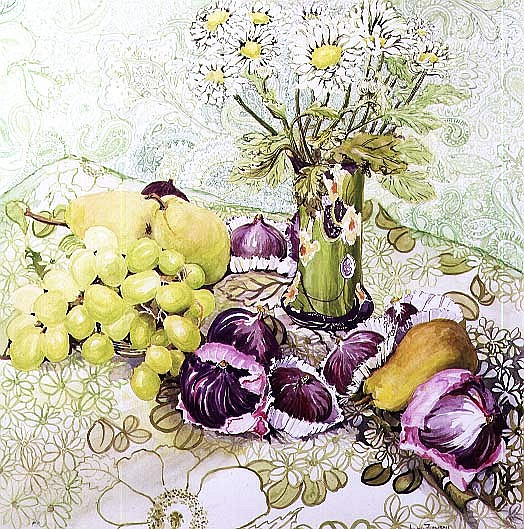 Figs, Grapes and Pears with Marguerites (w/c)  a Joan  Thewsey