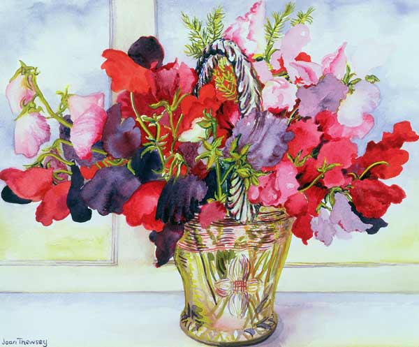 Sweet Peas in a Vase (w/c on paper)  a Joan  Thewsey