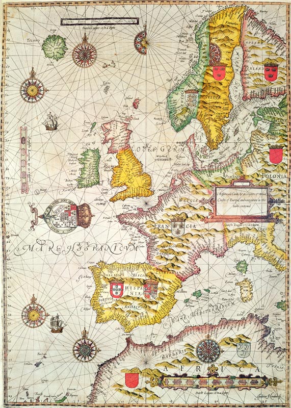 A Generall carde, and description of the sea coastes of Europe, and navigation in this book conteyne a Jodocus Hondius