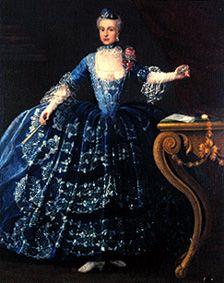 Portrait of a lady in a blue silver gown.