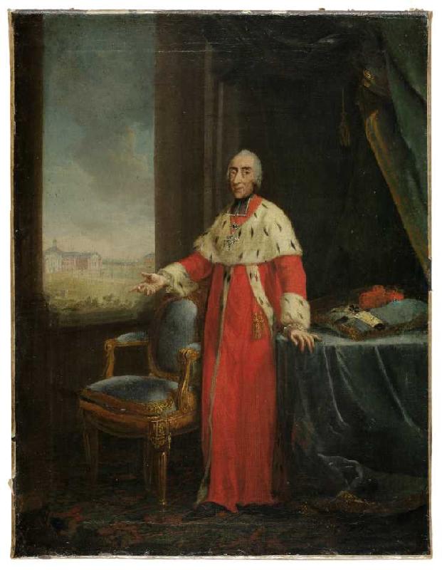 Bildnis des Kölner Kurfürsten Maximilian Friedrich von Königseck-Rothenfels als Bauherr des Schlosse a Joh. Heinrich Wilhelm Tischbein