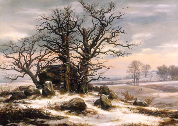 Megalithic grave in winter a Johan Christian Clausen Dahl