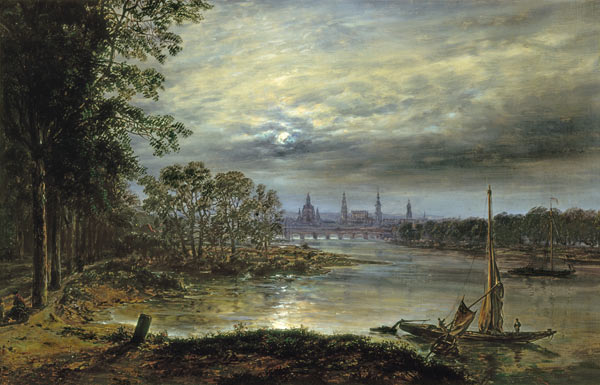 View of Dresden in moonlight a Johan Christian Clausen Dahl