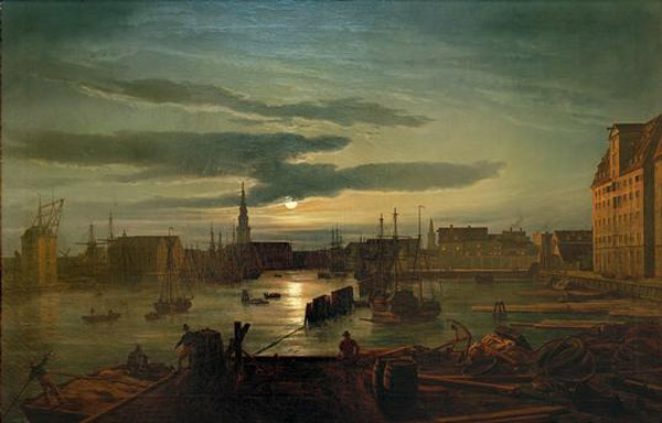 Der Kopenhagener Hafen im Mondlicht a Johan Christian Clausen Dahl