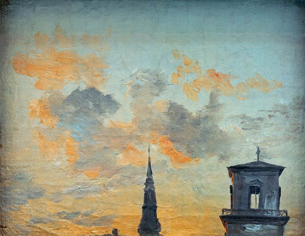 Two Towers in Copenhagen Against the Evening Sky a Johan Christian Clausen Dahl