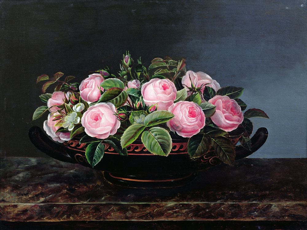 Still Life of Pink Roses a Johan Laurentz Jensen