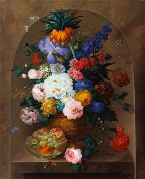 Still Life of Fruit and Flowers a Johann Baptist Drechsler