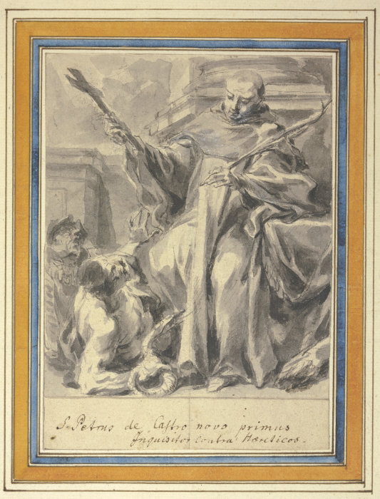 Petrus von Chateauneuf mit Kreuz und Märtyrerpalme und zwei das Ketzertum versinnbildlichende Figure a Johann Christoph Liška