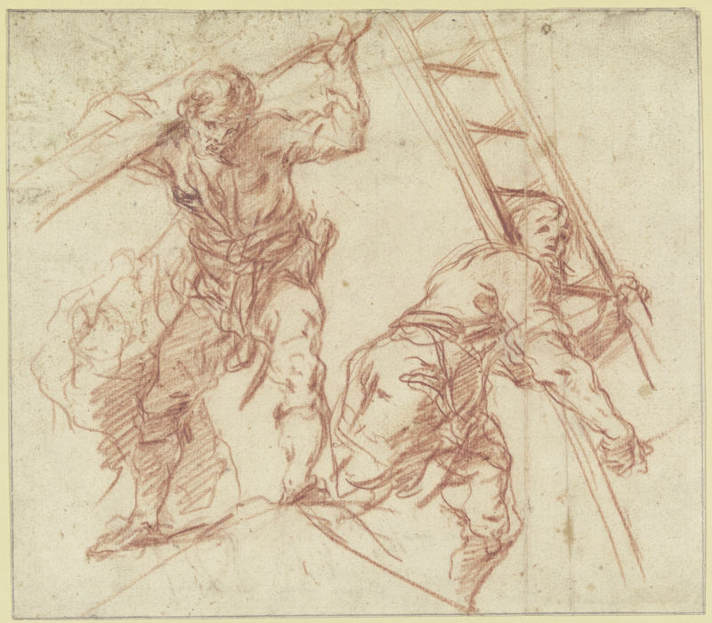 Zwei Männer, der eine einen Balken, der andere eine Leiter tragend a Johann Christoph Storer