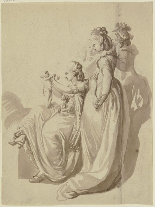 Familiengruppe, neben drei stehenden Gestalten sitzt die Mutter, die ein nacktes Kind auf dem Knie h a Johann Eleazar Schenau