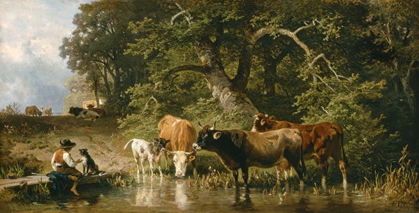 Pastorello con mucche all'abbeveratoio a Johann Friedrich Voltz