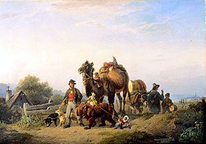 Girovaghi con cammello,scimmietta e orso ballerino a Johann Friedrich Voltz