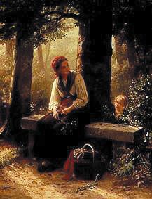 Mother with child in the woods. a Johann Georg Meyer von Bremen