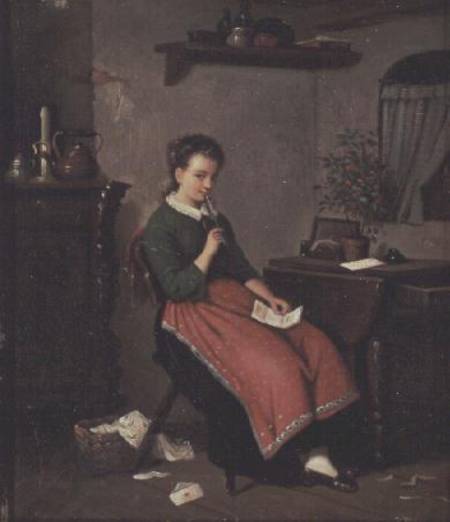 Young girl writing a love letter a Johann Georg Meyer von Bremen