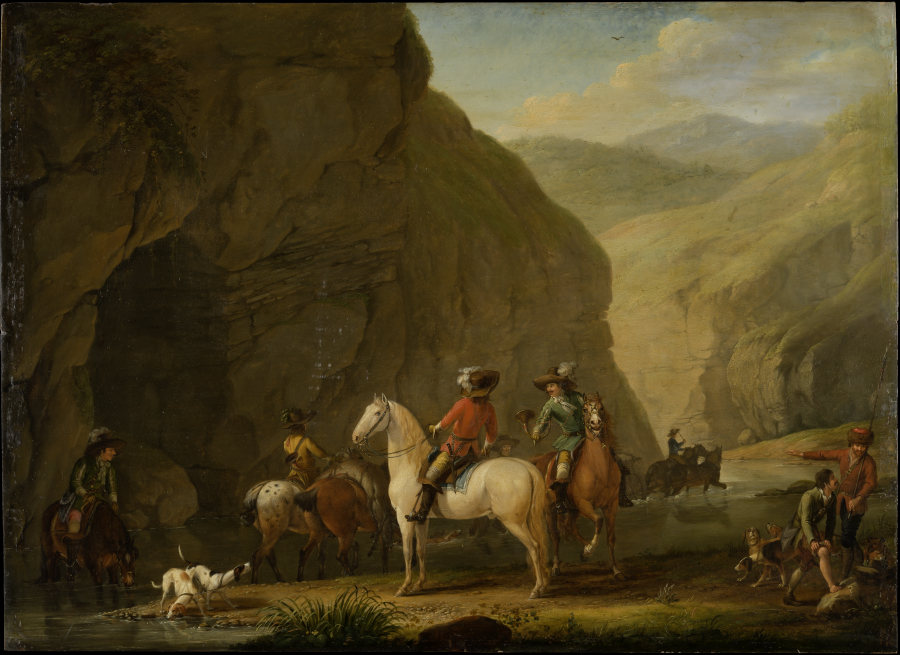 Mountain Landscape with a Hunting Party a Johann Georg Pforr