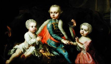 Three Children Seated on a Sofa, said to be members of the Esterhazy Family a Johann Georg Weikert