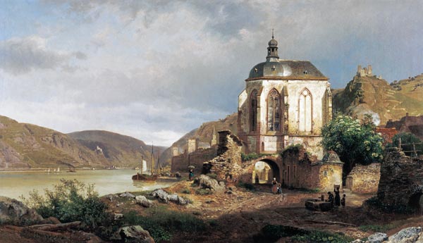 Rheinlandschaft with the Wernerkapelle at Oberwesel a Johann Gottfried Pulian