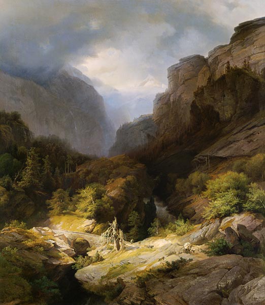 An Alpine Landscape in a Storm a Johann Gottfried Steffan
