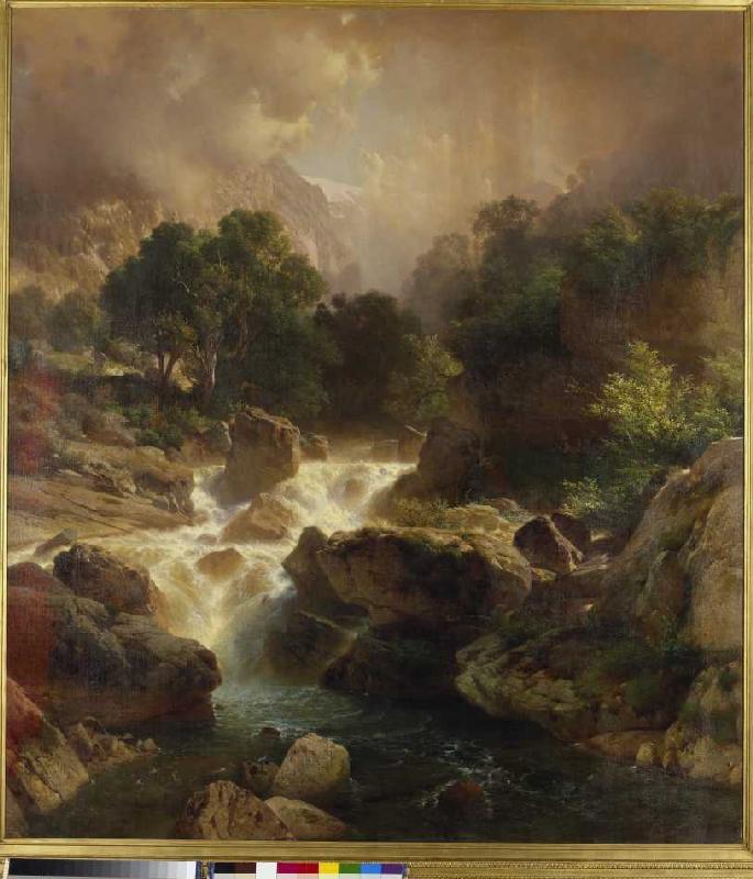 Landscape with waterfall a Johann Gottfried Steffan
