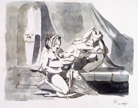 Erotic scene of a man with two women a Johann Heinrich Füssli