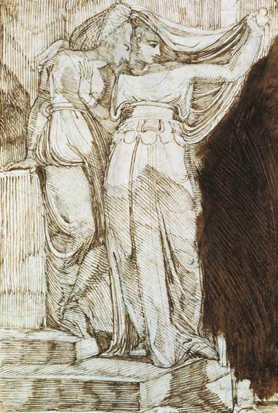 Two Female Figures Standing on Steps, Rome a Johann Heinrich Füssli