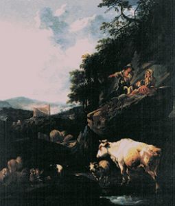 Landscape with shepherds and cattle. a Johann Heinrich Roos
