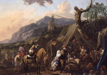 Military commander at a mountain encampment with merrymakers a Johann Heinrich Roos