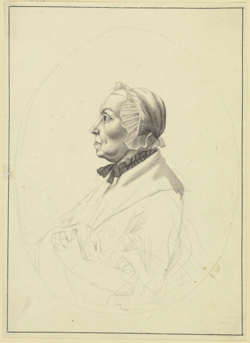Brustbild einer Frau mit Haube im Profil nach links a Johann Heinrich Schepp