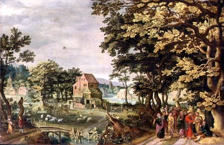 Landscape with Christ healing the Blind Man (panel) a Johann Jacob Besserer