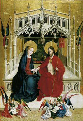 Marienfelder Altar (Innenseite, rechter Flügel): Begegnung von Christus und Maria. a Johann Koerbecke