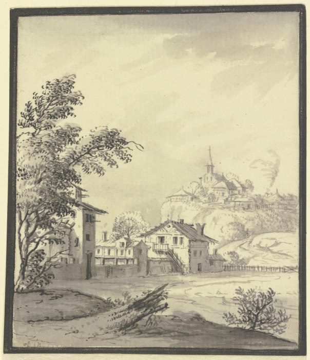 Houses next to a meadow a Johann Ludwig Aberli