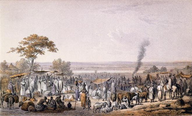 The Market in Sokoto in 1853, from 'Travels and Discoveries in North and Central Africa' by Heinrich a Johann Martin Bernatz