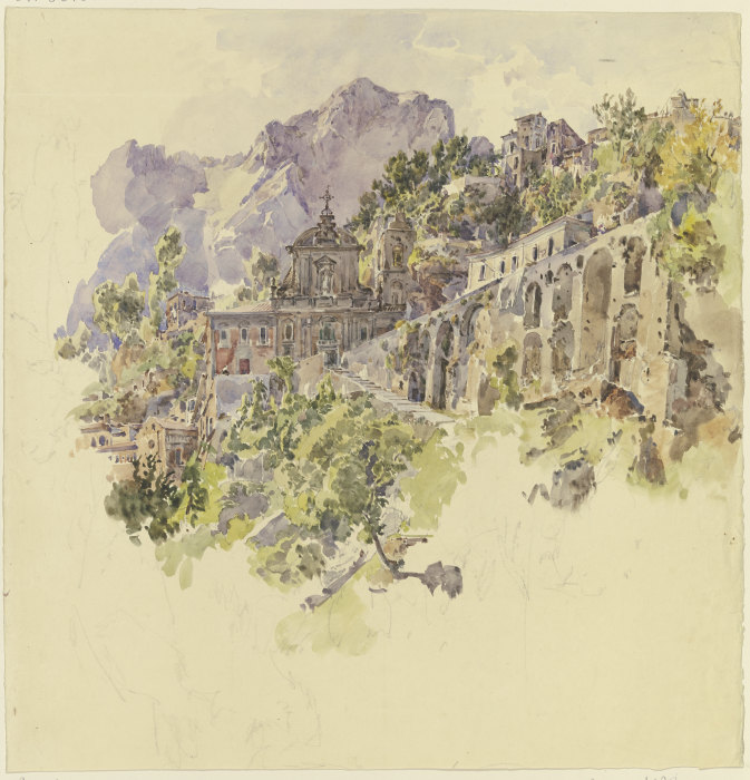 Kloster im Gebirge mit großen Terrassen und Treppen a Johann Nepomuk Rauch