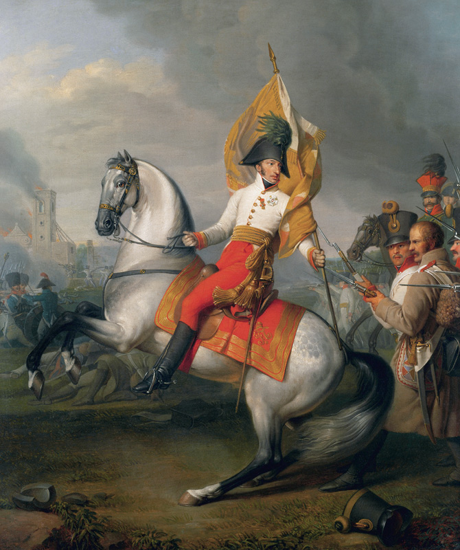 Archduke Charles with the standard of the Zach regiment at a Johann Peter Krafft