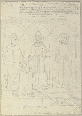 Der Stifter Kardinal Albernoz mit drei Heiligen in der Kapella der heiligen Katharina in S. Francesc