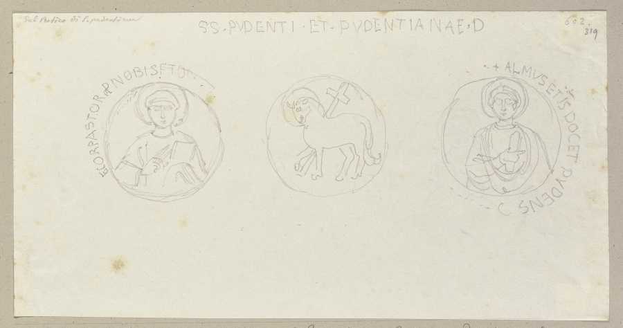 Die Medaillons im Relief über dem Portal von Santa Pudenziana a Johann Ramboux