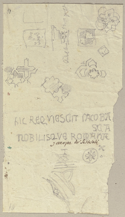 Die Nachschrift einer Inschrift sowie verschiedene Elemente eines Mosaiks (?) a Johann Ramboux