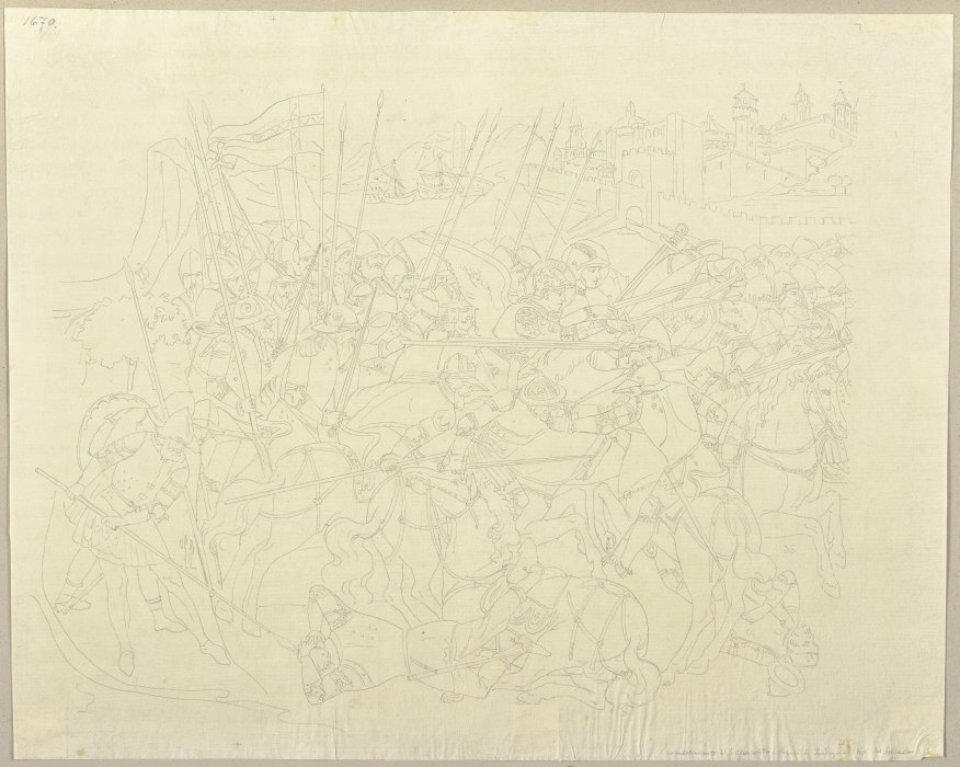 Die Schlacht des heiligen Efeso gegen die Ungläubigen von Sardinien, nach einem Fresko im Camposanto a Johann Ramboux