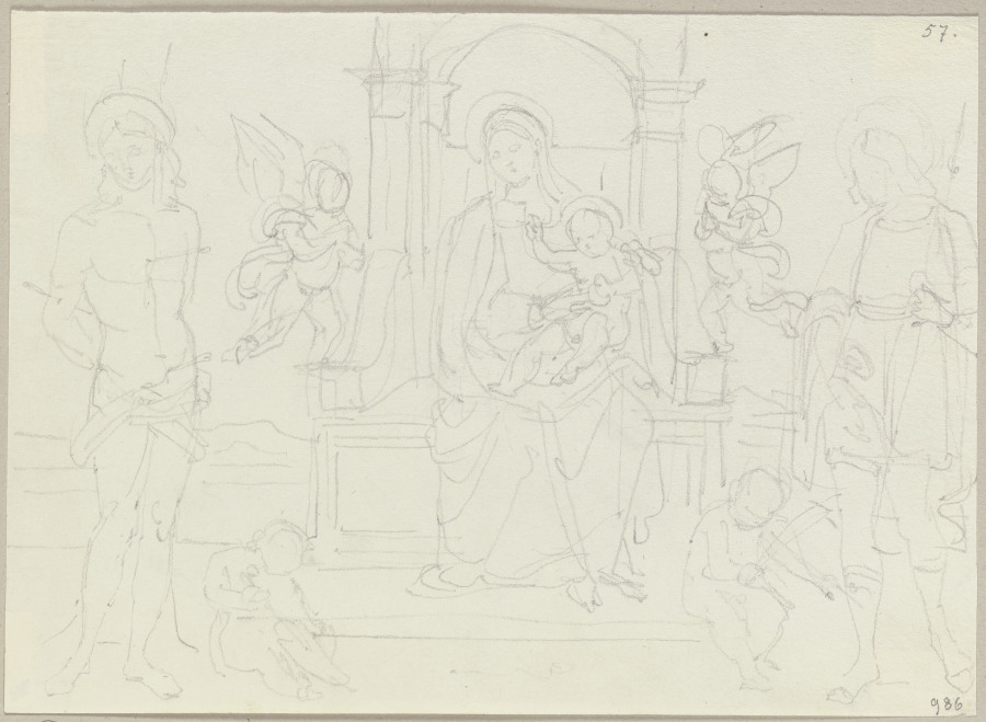 Die thronende Madonna mit Kind zwischen dem heiligen Sebastian sowie einem Lanze tragenden Heiligen  a Johann Ramboux