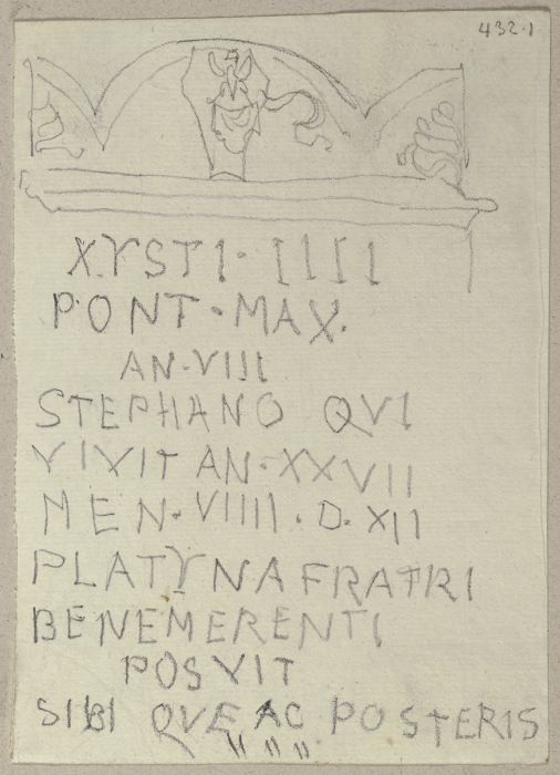 Inschrift des Grabsteins von Bartolomeo Platina (?) in Santa Maria Maggiore in Rom a Johann Ramboux