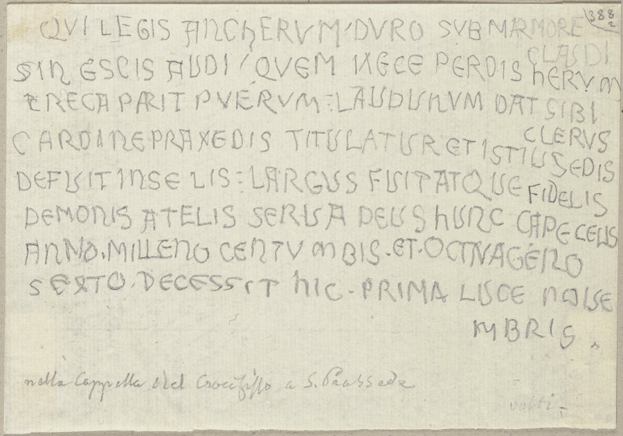 Inschrift eines Grabmals in Santa Prassede zu Rom (?) a Johann Ramboux