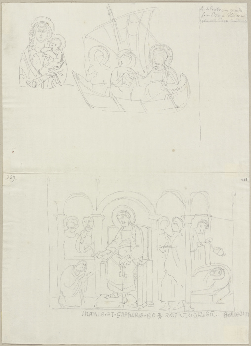 Madonna mit Kind sowie die Geschichte von Hananias und Saphira, nach Wandmalereien im Hauptschiff vo a Johann Ramboux