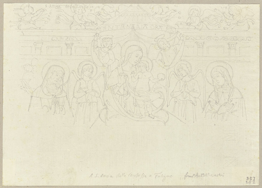 Thronende Maria mit dem Jesuskind zwischen Engeln und zwei weiblichen Heiligen, nach einem Fresko vo a Johann Ramboux